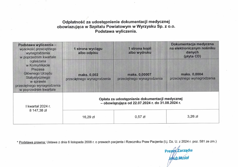 Odpłatność za udostępnienie dokumentacji medycznej.